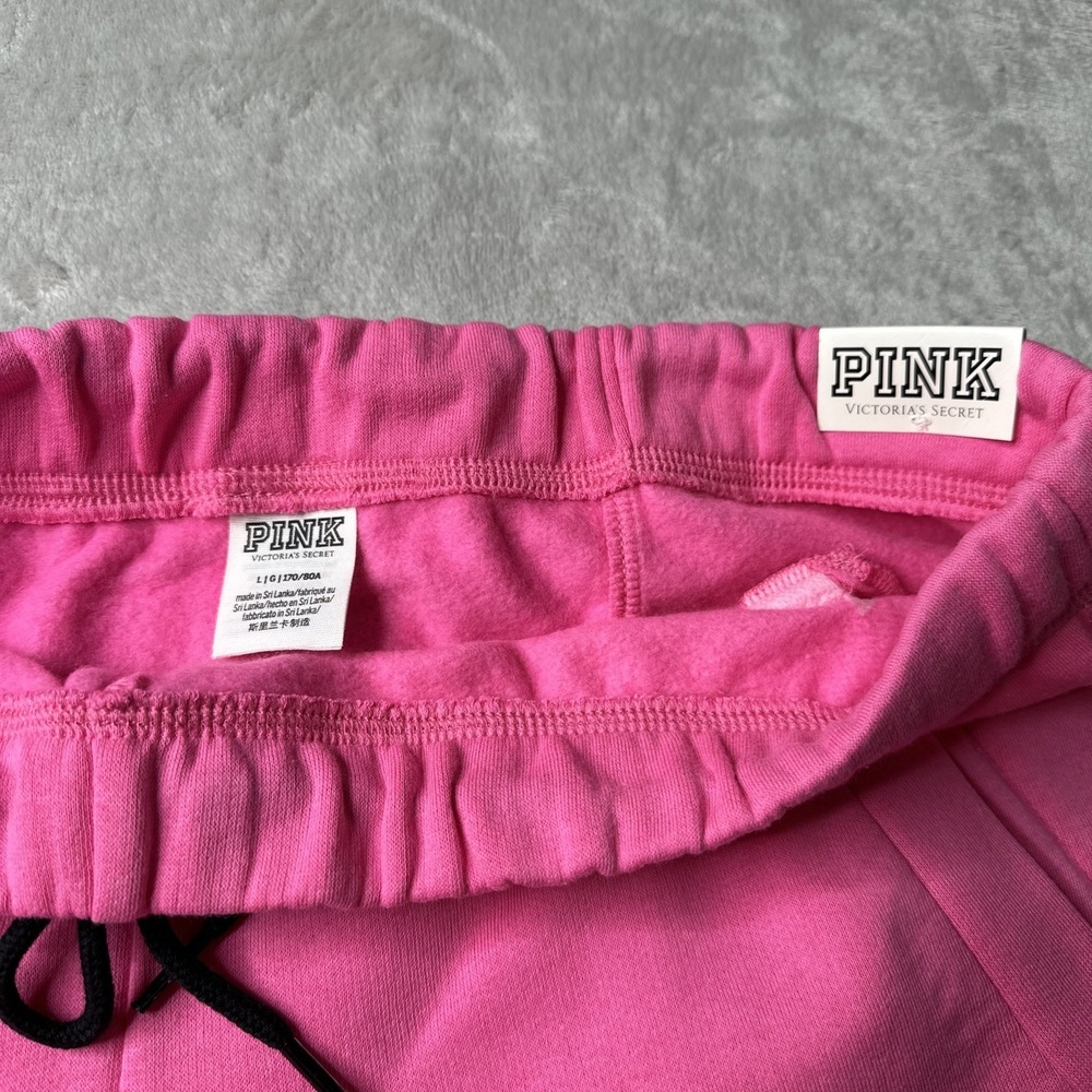 PINK VICTORIA'S SECRET FLEECE BOYFRIEND WIDE LEG SWEATPANTS Sz L Regular NWT - Picture 4 of 8
